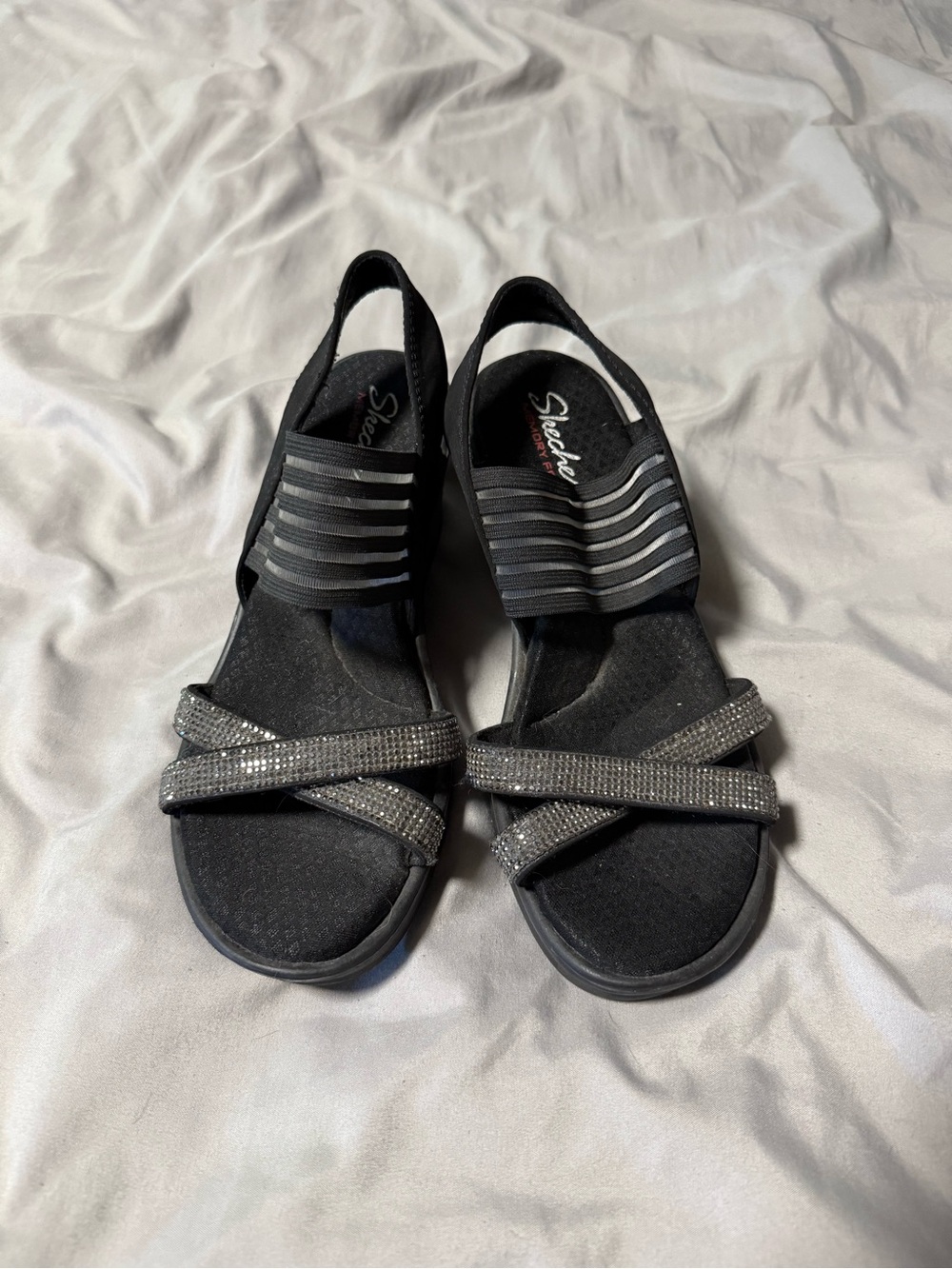 Skechers Black Sparkle Cross-Strap Slingback Sandals